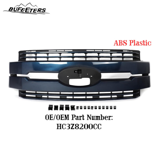 BUFEETERS Front Bumper Upper Grille Fit For 2017 2018 2019 F-250 F-350 F-450 F-550 Super Duty,
Lariat Style,Blue Jeans Metallic&Black