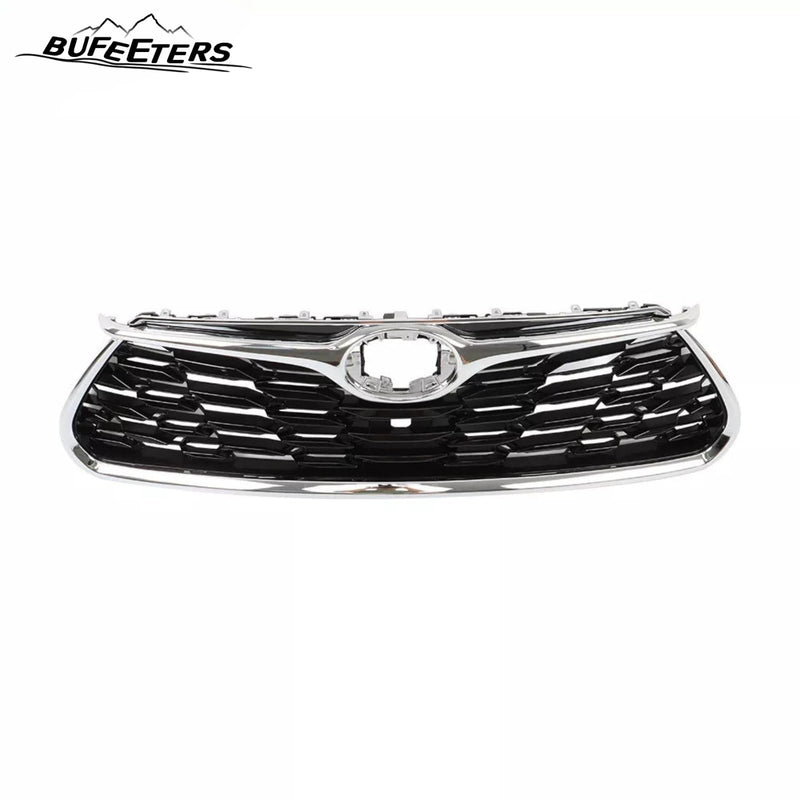 BUFEETERS Front Bumper Upper Grille w/Camera Hole Position Fit For 2020 2021 2022 Toyota Highlander,Mesh Style,Chrome&Black