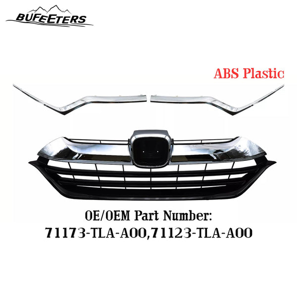 BUFEETERS  Front Upper Grille w/Headlight Molding Trim Fit For 2017 2018 2019 Honda CRV CR-V,Factory Style,Chrome&Black