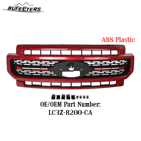 BUFEETERS Front Bumper Upper Grille Fit For 2020 2021 2022 F-250 F-350 F-450 F-550 Super Duty,Lariat Sport Style,D4 Rapid Red&Matte Black