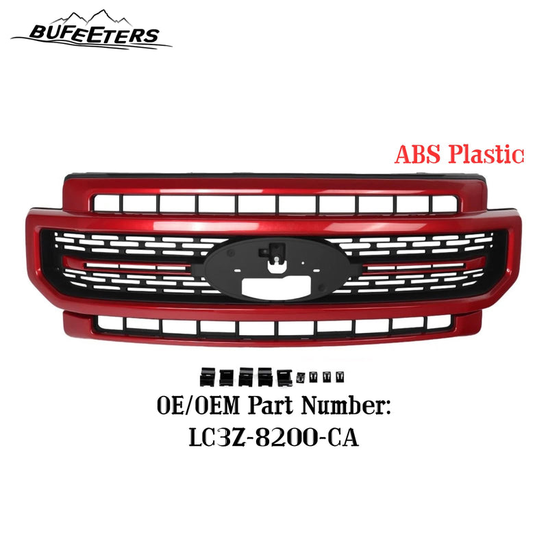 BUFEETERS Front Bumper Upper Grille Fit For 2020 2021 2022 F-250 F-350 F-450 F-550 Super Duty,Lariat Sport Style,D4 Rapid Red&Matte Black