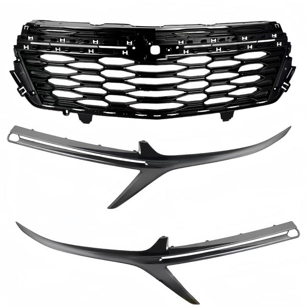 BUFEETERS   Front Bumper Upper Grille W/Trim Fit For 2022 2023 Chevy Equinox,RS Style,Gloss Black
