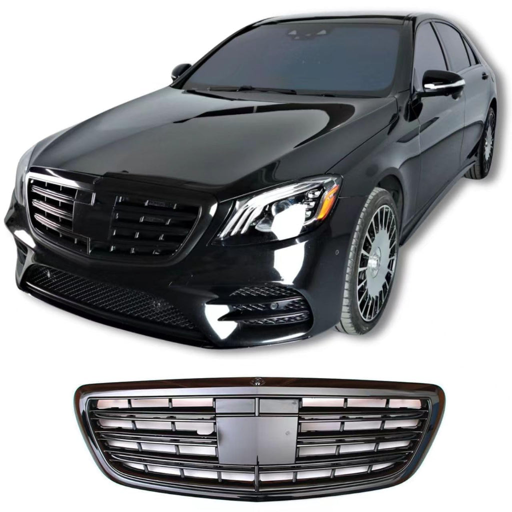 BUFEETERS  Front Bumper Upper Grille Fit For 2014 2015 2016 2017 2018 2019 2020 Mercedes Benz W222 S580 S560 S63 S65,Mesh Style,Gloss Black