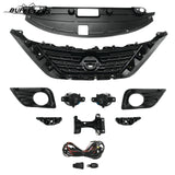 BUFEETERS  9PCS Front Grille Fog Light Kit + Radiator Cover + Bumper Bracket Fit For 2016 2017 2018 Nissan Altima,Mesh Style,Chrome&Black