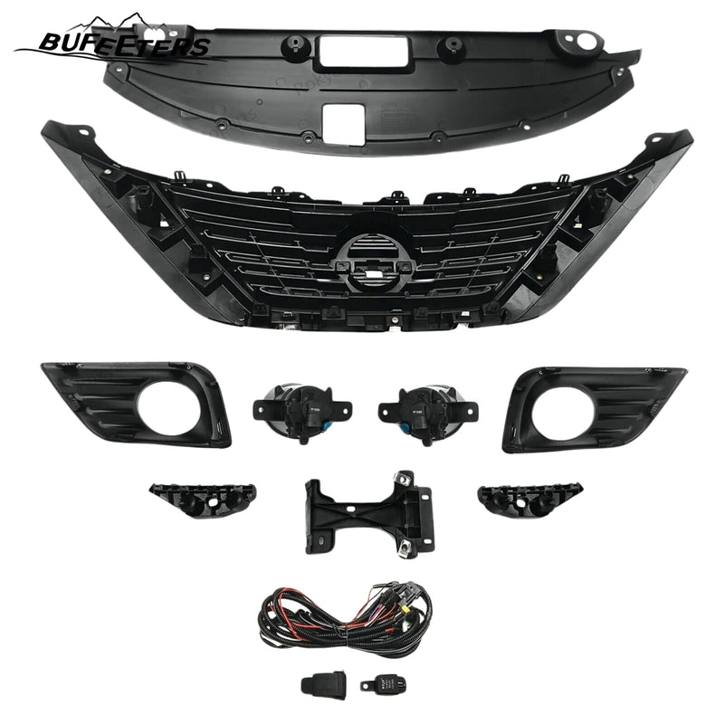 BUFEETERS  9PCS Front Grille Fog Light Kit + Radiator Cover + Bumper Bracket Fit For 2016 2017 2018 Nissan Altima,Mesh Style,Chrome&Black