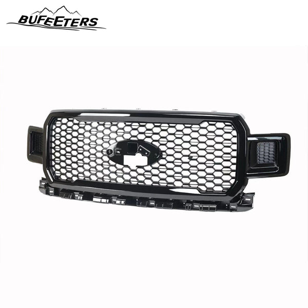 BUFEETERS  Front Upper Grille Grill Assembly Fit For 2018 2019 2020 Ford F-150,Honeycomb Style,Gloss Black