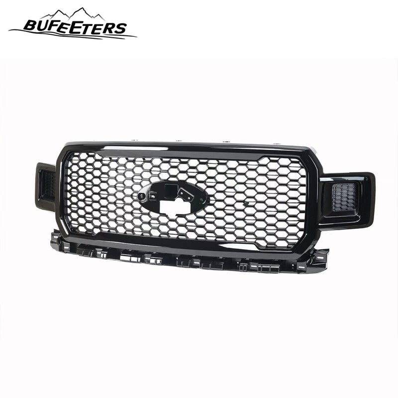 BUFEETERS  Front Upper Grille Grill Assembly Fit For 2018 2019 2020 Ford F-150,Honeycomb Style,Gloss Black