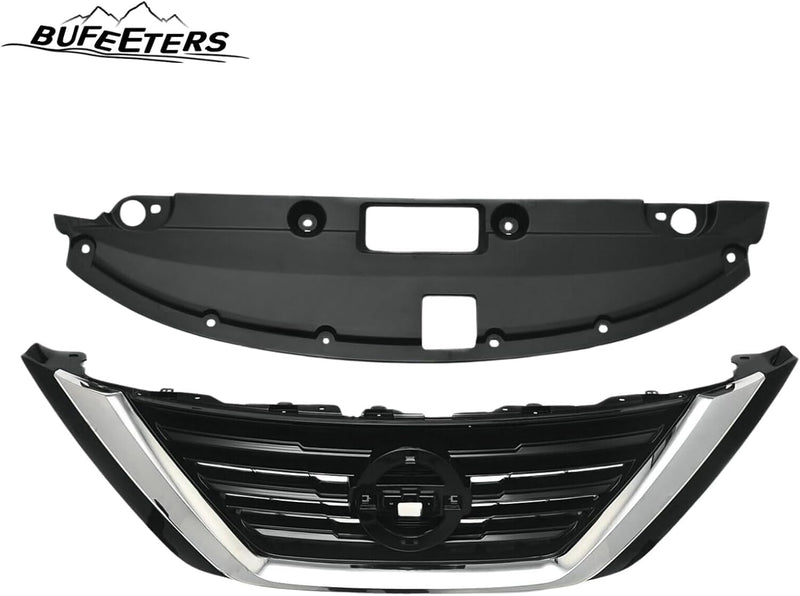 BUFEETERS  9PCS Front Grille Fog Light Kit + Radiator Cover + Bumper Bracket Fit For 2016 2017 2018 Nissan Altima,Mesh Style,Chrome&Black