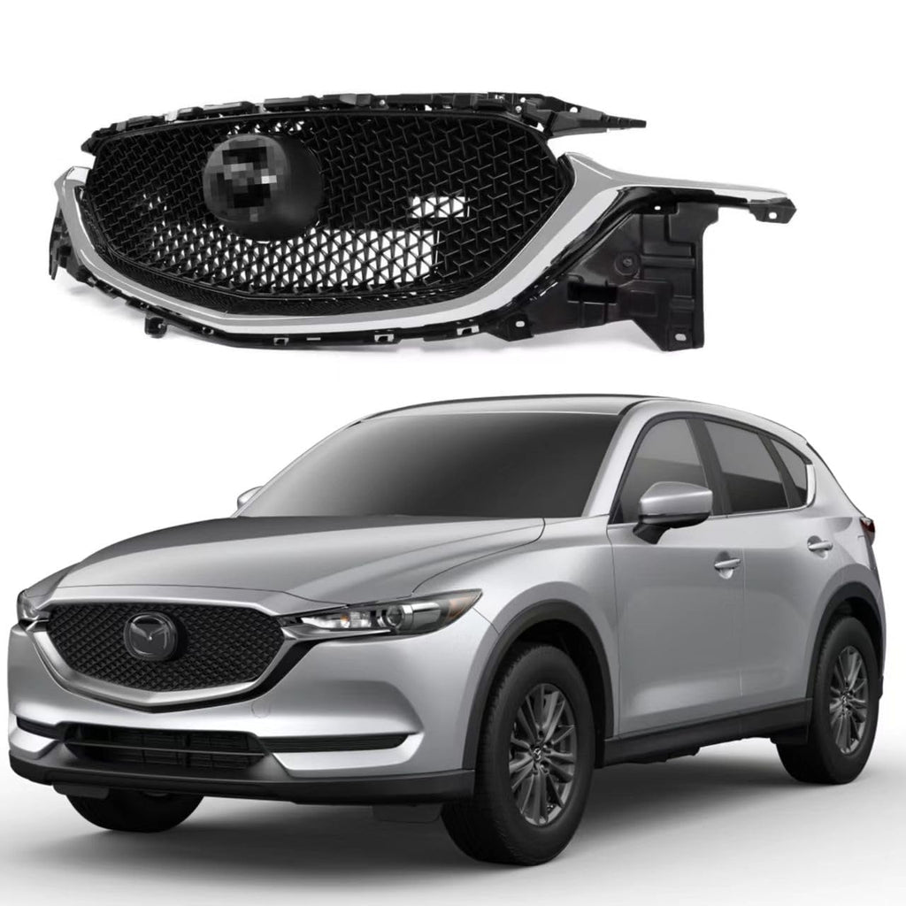 BUFEETERS Front Bumper Upper Grille Assembly Fit For 2017 2018 2019 2020 2021 Mazda CX-5 CX5,Mesh Style,Chrome&Black