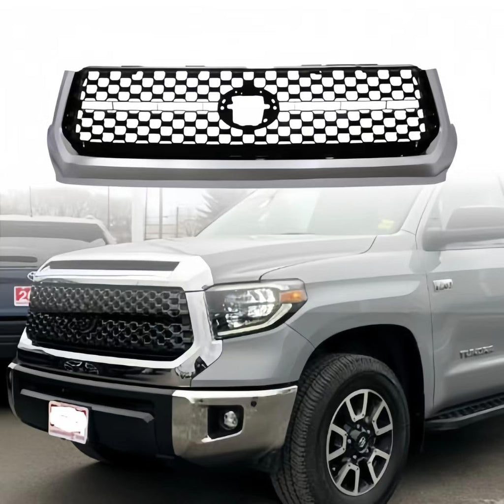 BUFEETERS Front Bumper Upper Grille Fit For 2014 2015 2016 2017 2018 2019 2020 Toyota Tundra,Honeycomb Style,Chrome&Matte Black