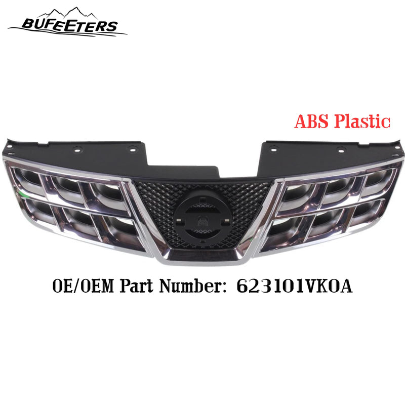 BUFEETERS Front Bumper Upper Grille Fit For 2011 2012 2013 Nissan Rogue 2014 2015 Rogue Select,Factory Style,Chrome Shell With Black Insert