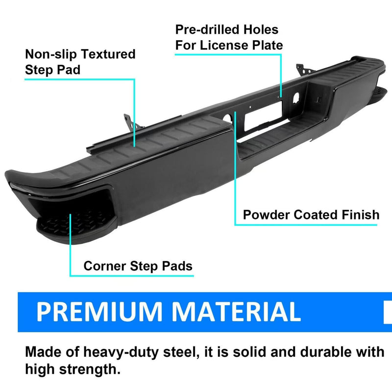 BUFEETERS Rear Step Bumper Assembly Fit For Chevy Silverado 1500 GMC Sierra 2014 2015 2016 2017 2018,Black