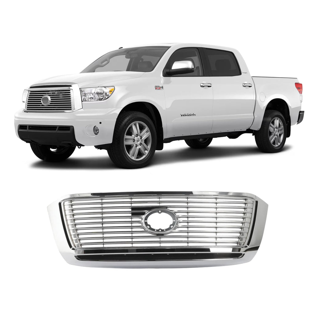 BUFEETERS   Front Bumper Grille Fit For 2010 2011 2012 2013 Toyota Tundra,Factory Style,Chrome Shell With Satin Nickel Insert