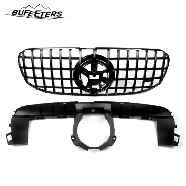 BUFEETERS  Front Bumper Upper Grille W/Camera Hole Fit For 2020 2021 2022 2023 Mercedes Benz X167 GLS450 GLS580,GTR Style,Gloss Black