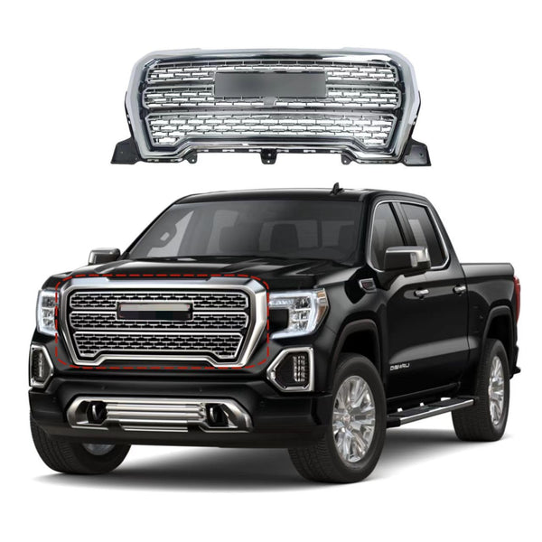BUFEETERS Front Bumper Upper Chrome Grille Fit For 2019 2020 2021 GMC Sierra 1500 Denali,Factory Style