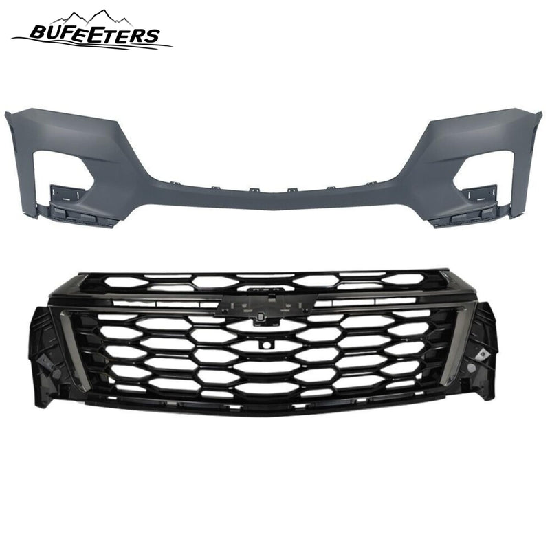 BUFEETERS  12PCS Front Bumper Cover RS Grille Assembly Kit Complete Fit For 2022 2023 2024 Chevy Chevrolet Traverse,Horizontal Billet Style,Black