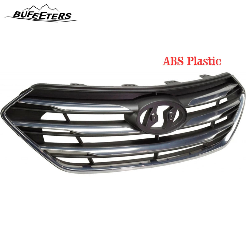 BUFEETERS    Front Bumper Grille W/o Camera Hole Fit For 2017 2018 Hyundai Santa Fe Sport,Horizontal Billet Style,Chrome&Gray