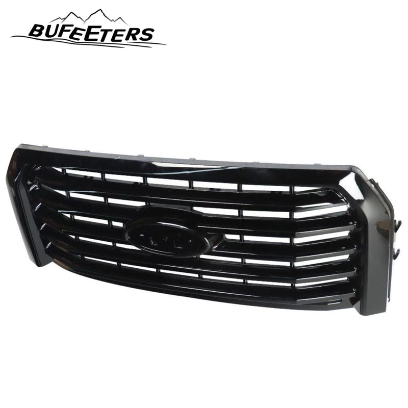 BUFEETERS  Front Bumper Upper Grille Fit For 2015 2016 2017 Ford F150,Horizontal Billet Style,Gloss Black