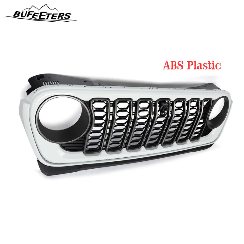 BUFEETERS  Front Bumper Upper Grille w/ Camera Hole Fit For 2018 2019 2020 2021 2022 2023 2024 Jeep Wrangler JL Gladiator JT,Rubicon Style,Bright White&Matte Black