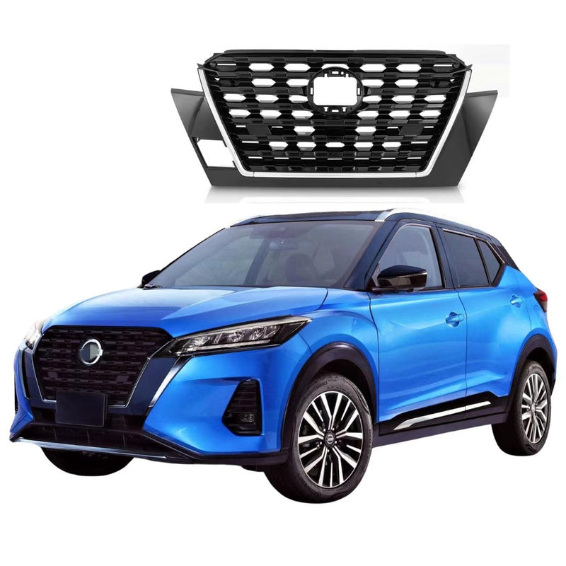 BUFEETERS   Front Upper Grille Fit For 2021 2022 2023 Nissan Kicks,Black&Chrome