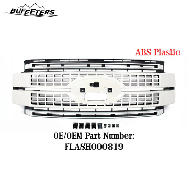 BUFEETERS Front Bumper Upper Grille Fit For 2017 2018 2019 F-250 F-350 F-450 F-550 Super Duty,Platinum Style,White Platinum&Matte Black