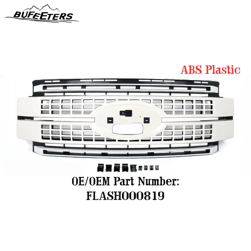 BUFEETERS Front Bumper Upper Grille Fit For 2017 2018 2019 F-250 F-350 F-450 F-550 Super Duty,Platinum Style,White Platinum&Matte Black