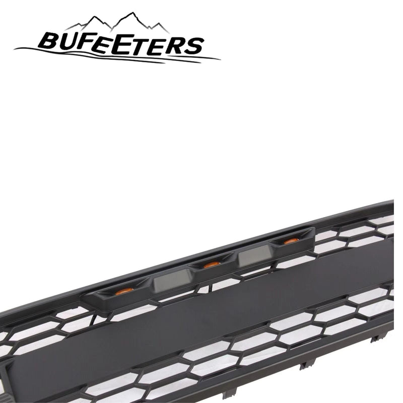 BUFEETERS  Front Bumper Upper Grille Fit For 2021 2022 2023 Ford Bronco,Raptr Style,Matte Black,Lights Amber