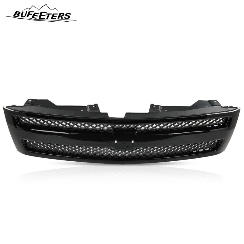 BUFEETERS Front Upper Grille Fit For 2007 2008 2009 2010 2011 2012 2013 Chevrolet Silverado 1500,Mesh insert Style,Gloss Black Shell w/ Black Insert