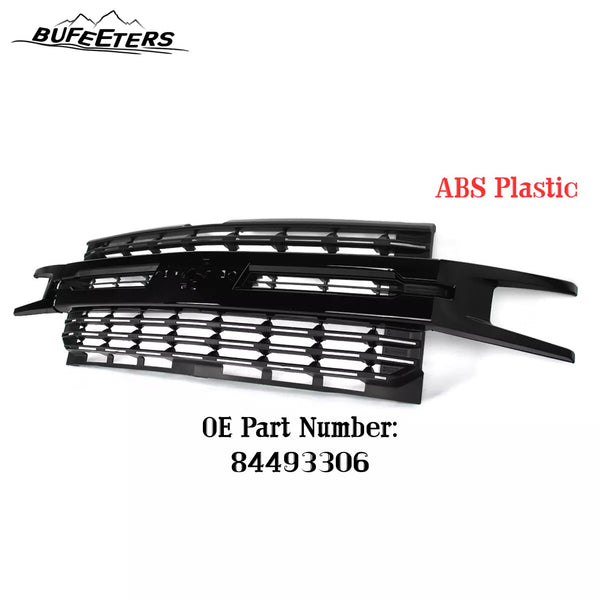 BUFEETERS Front Bumper Upper Grille Assembly Fit For 2019 2020 2021 2022 Chevy Silverado 1500,LTZ Style/Horizontal Billet Style,Gloss Black