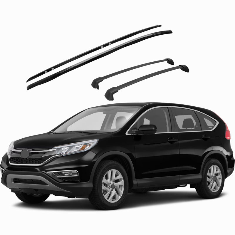 BUFEETERS 4Pcs Roof Rack Cross Bars + Side Rails Luggage Carrier Fit For 2012 2013 2014 2015 2016 Honda CRV CR-V,Factory Style,Black