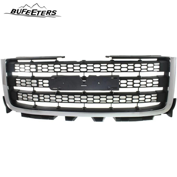 BUFEETERS  Front Bumper Upper Grille Chrome with Textured Black Fit For 2011 2012 2013 2014 GMC Sierra 2500 HD Sierra 3500 HD