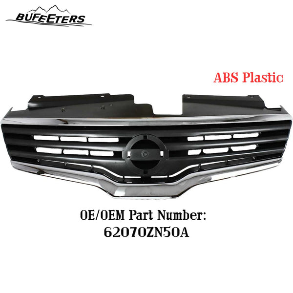 BUFEETERS Front Bumper Upper Grille Fit For 2007 2008 2009 Nissan Altima Sedan,Factory Style,Chrome&Black