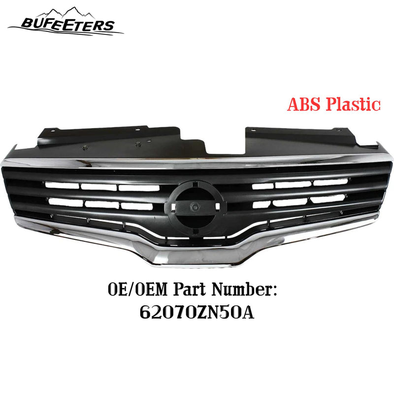BUFEETERS Front Bumper Upper Grille Fit For 2007 2008 2009 Nissan Altima Sedan,Factory Style,Chrome&Black