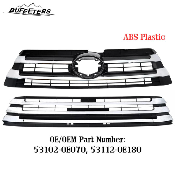 BUFEETERS Front Bumper Upper + Lower Grille w/O Camera Hole Fit For 2017 2018 2019 Toyota Highlander,Mesh Style,Chrome&Black
