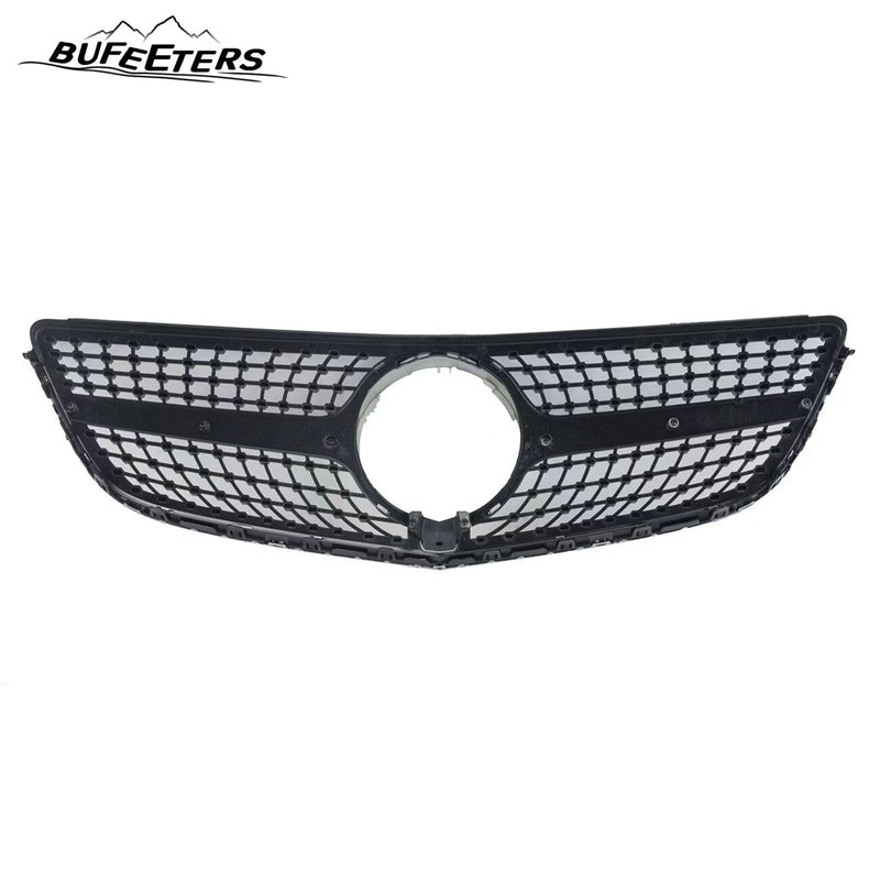 BUFEETERS  Front Bumper Upper Grille W/o Camera Hole Fit For 2014 2015 2016 2017 Mercedes Benz W207 E-CLASS Coupe Facelift,Diamond Style,Silver
