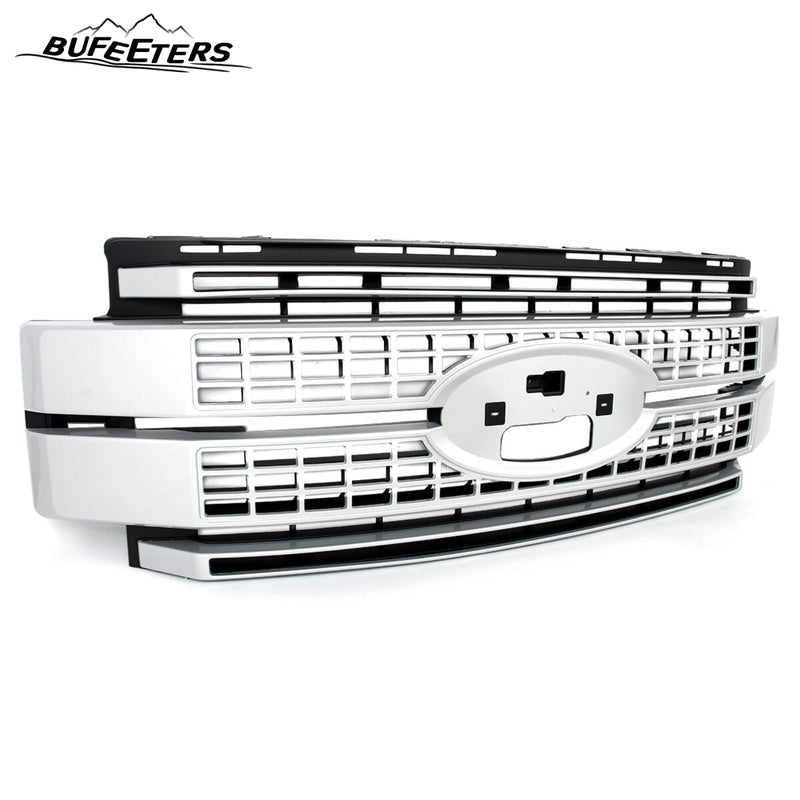 BUFEETERS Front Bumper Upper Grille W/o Camera Hole Fit For 2017 2018 2019 F-250 F-350 F-450 F-550 Super Duty,Platinum Style,Ingot Silver&Black