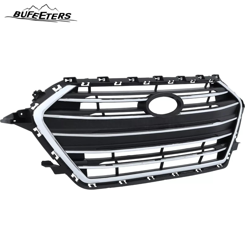 BUFEETERS     Front Bumper Grille w/ Chrome Trim Fit For 2017 2018 Hyundai Elantra Sedan,Horizontal Billet Style,Chrome&Black