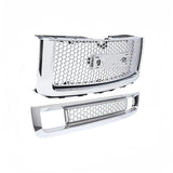 BUFEETERS  Front Bumper Upper & Lower Grille Hood Grill Fit For 2007 2008 2009 2010 2011 2012 2013 GMC Sierra 1500,New Body Style,Chrome&Silver