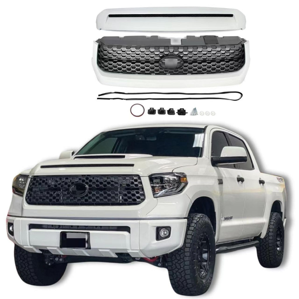 BUFEETERS Front Upper Grille&Hood Bulge Molding Fit For 2014 2015 2016 2017 2018 2019 2020 2021 Toyota Tundra,TRD Style,040 Super White&Gray