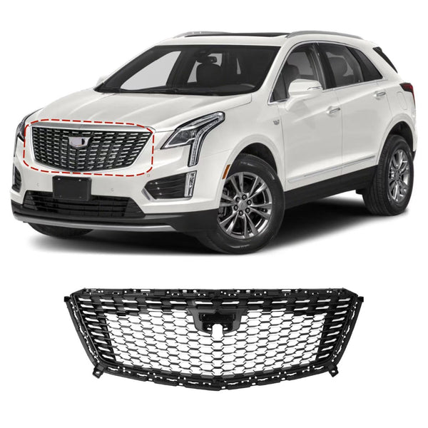 BUFEETERS Front Grille Grill Fit For 2016 2017 2018 2019 2020 2021 2022 2023  Cadillac XT5,Sky Diamond Style,Silver+Black