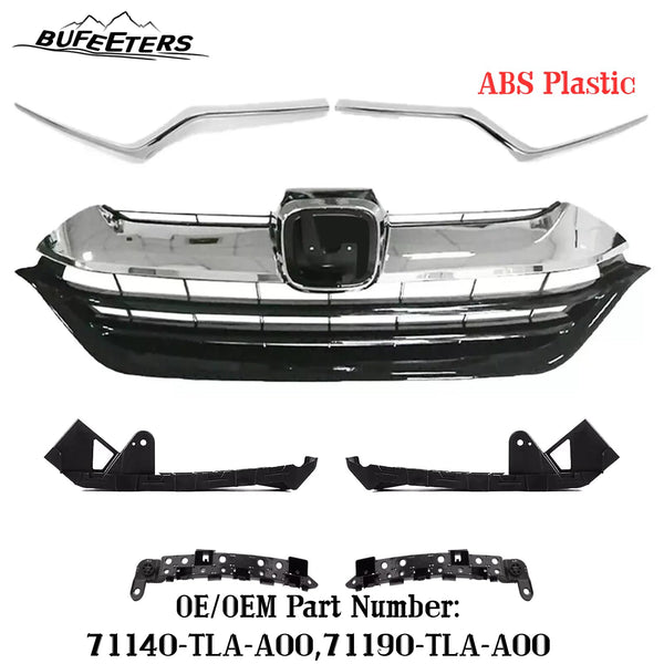 BUFEETERS  7Pcs Front Grille + Bumper Headlight Brackets +Molding Fit For 2017 2018 2019 Honda CRV CR-V,Factory Style,Chrome&Black