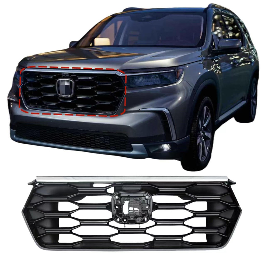 BUFEETERS Front Bumper Upper Grille Assembly  Fit For 2023 2024 Honda Pilot,Chrome&Gloss Black