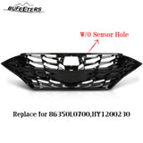 BUFEETERS    Front Bumper Upper Grille W/O Sensor Hole Fit For 2020 2021 2022 2023 Hyundai Sonata,Honeycomb Style,Gloss Black