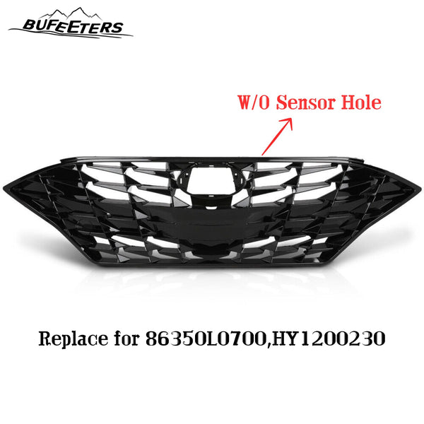 BUFEETERS    Front Bumper Upper Grille W/O Sensor Hole Fit For 2020 2021 2022 2023 Hyundai Sonata,Honeycomb Style,Gloss Black