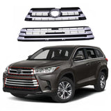 BUFEETERS   Front Grille Bumper Upper Lower Fit For 2017 2018 2019 Toyota Highlander,Black+Silver