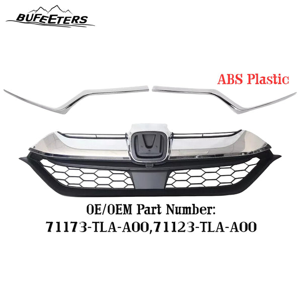 BUFEETERS  Front Bumper Grille w/Eyelid Molding Trim Fit For 2017 2018 2019 Honda CRV CR-V,Factory Style,Chrome&Black