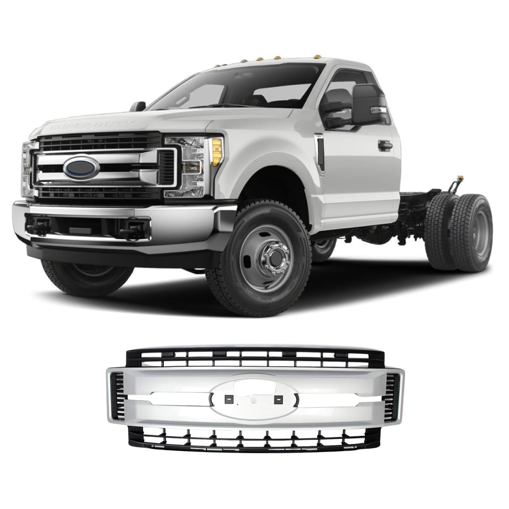 BUFEETERS Front Bumper Upper Grille Fit For 2017 2018 2019 F-250 F-350 Super Duty,XL Style,UX Ingot Silver&Matte Black