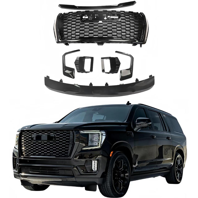 BUFEETERS Front Grille Grill Hood Trim Molding Set Fit For 2021 2022 2023 GMC Yukon/XL Denali,Gloss Black