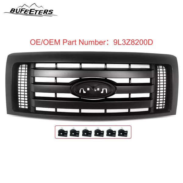 BUFEETERS  Front Bumper Grille Upper Grill Fit For 2009 2010 2011 2012 2013 2014 Ford F-150 F150 XLT,Factory Style,Matte Black