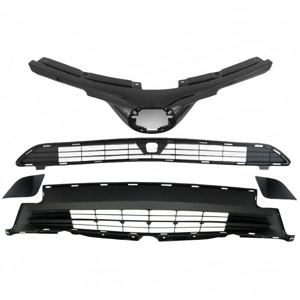 BUFEETERS Front Upper Lower Grille Fog lights Towing Cover Set Fit For Toyota RAV4 2016-2018,Black